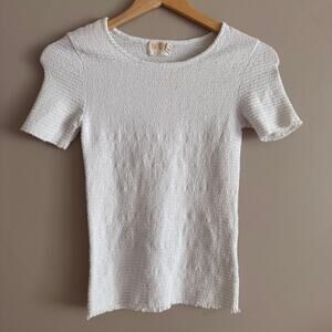 NATION LTD Pima Cotton White Textured Short Sleeve TShirt Top Size Small